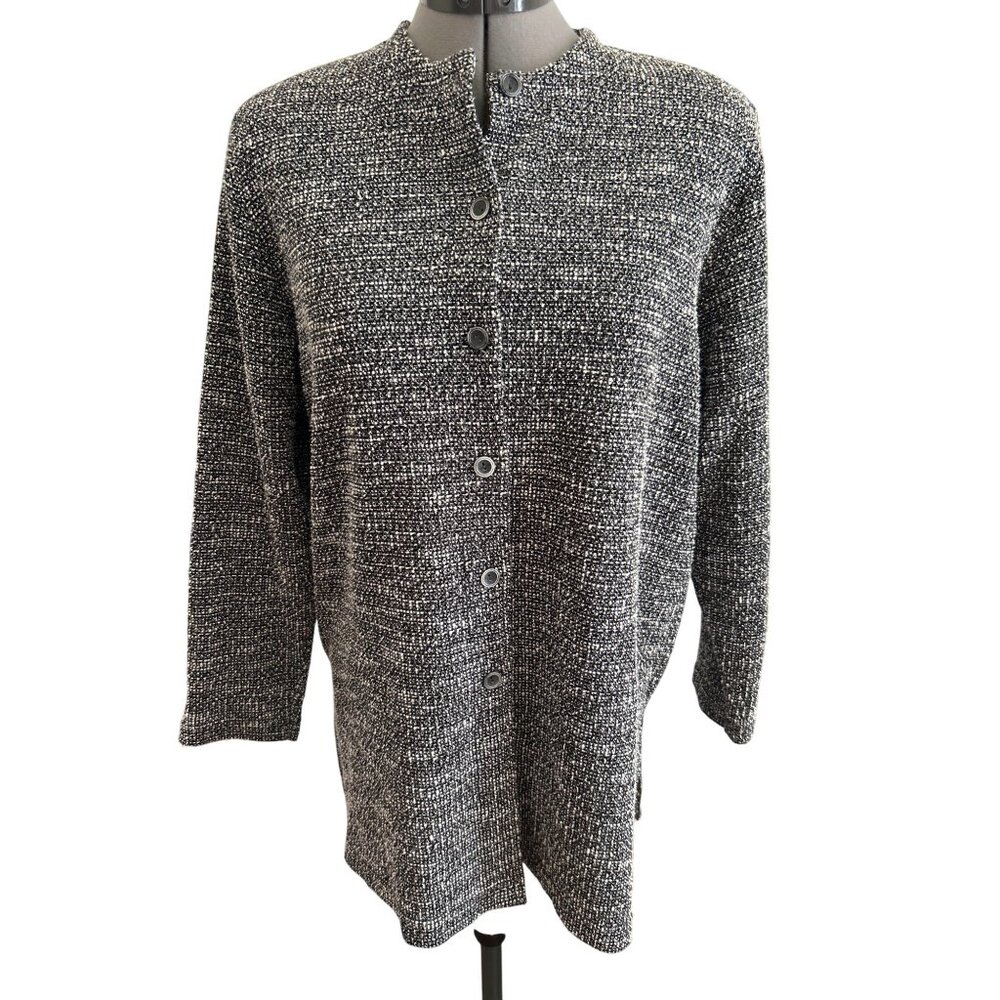 BonWorth Womens M Petite Black & Gray Button-Up Cardigan Sweater